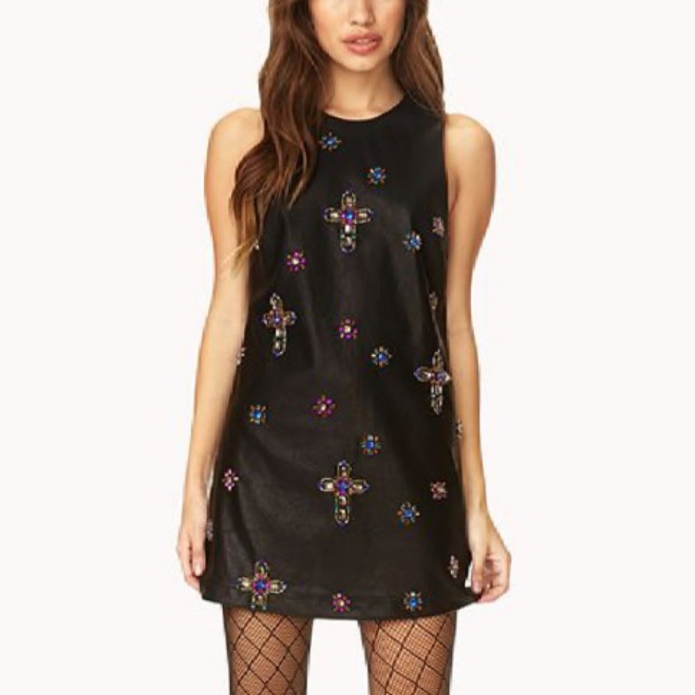 NEW // Aurora Crystal Cross Leather Dress